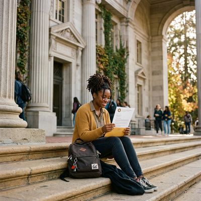 High school senior writing a college scholarship application at a desk