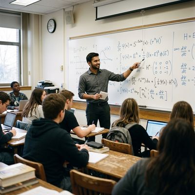 International graduate student teaching a class as a teaching assistant at a US university
